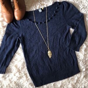 🛍BOGO Anthropologie Navy Pom-pom Sweater 3/4